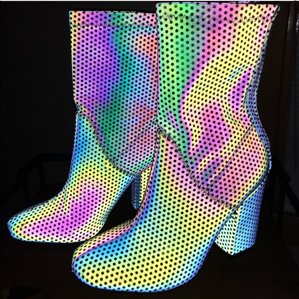 YRU Reflective Iridescent Hologram Boots Shoes 7 - Picture 2 of 10